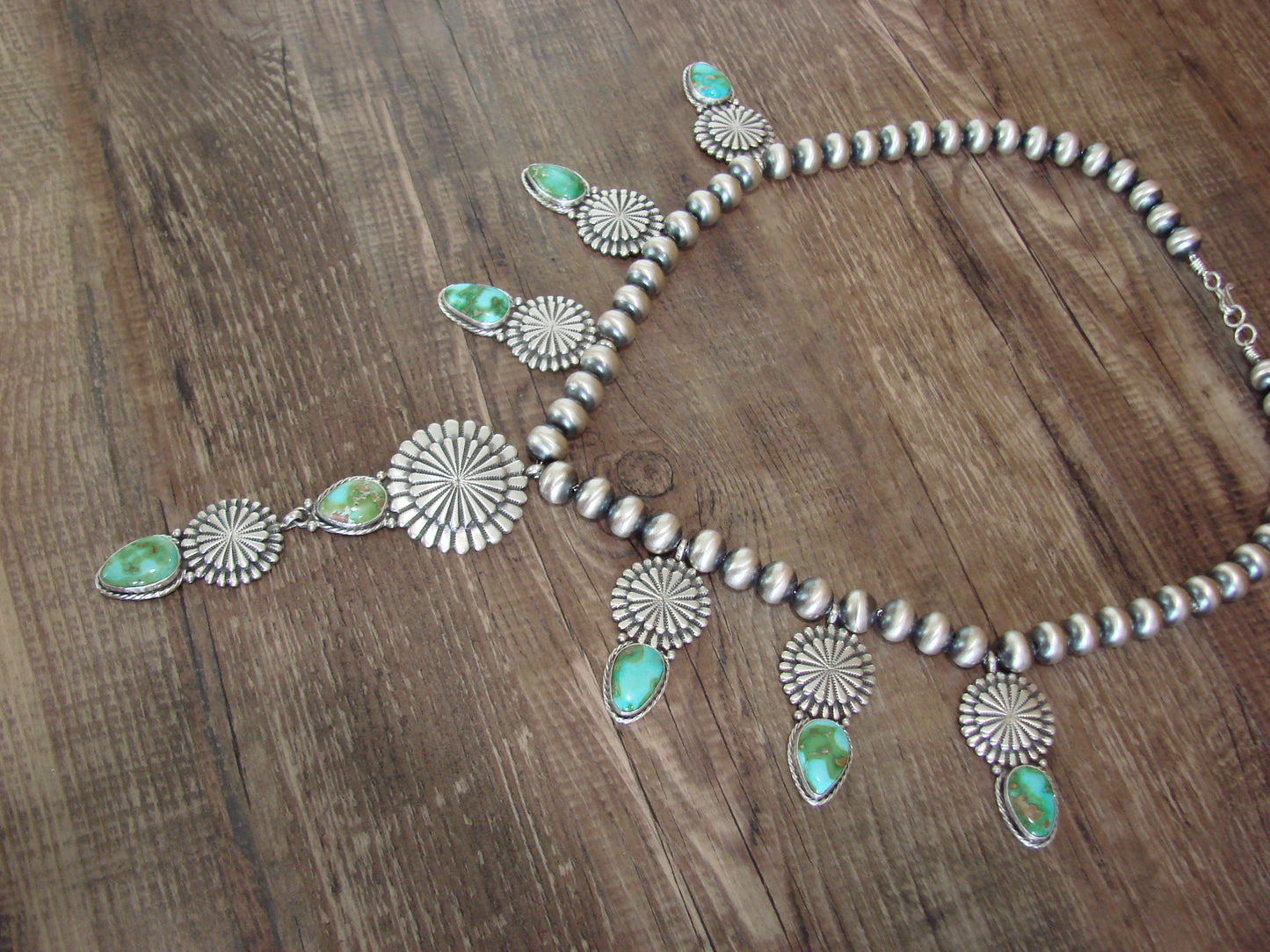 Native American 21" Sterling Silver & Sonoran Turquoise Necklace by Gordon
