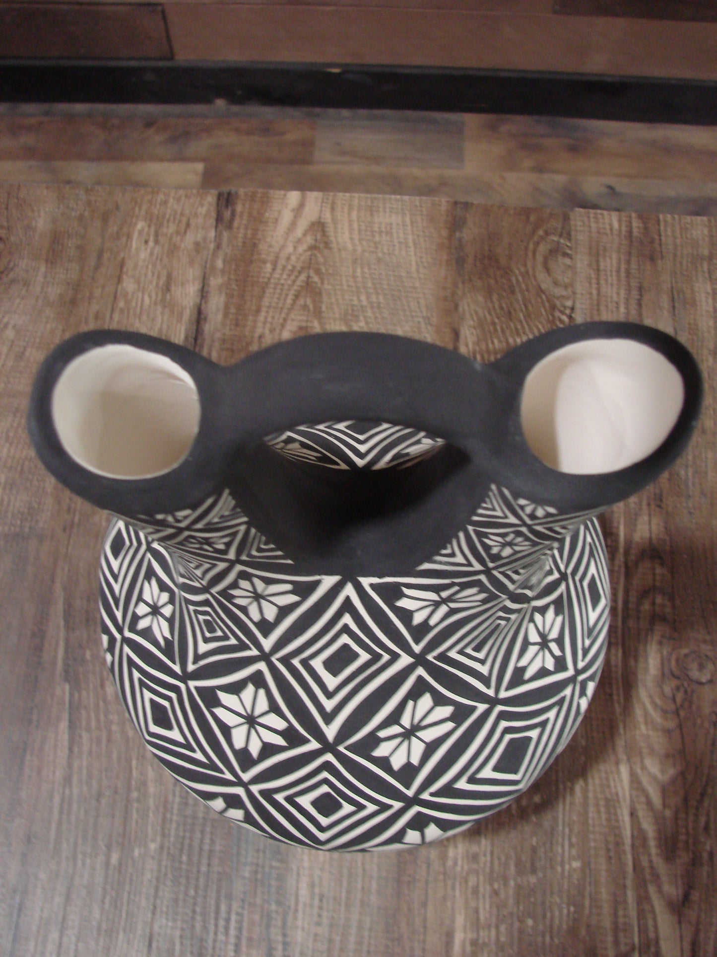 Native American Fine Line Hand Painted Wedding Vase by M. Lukee