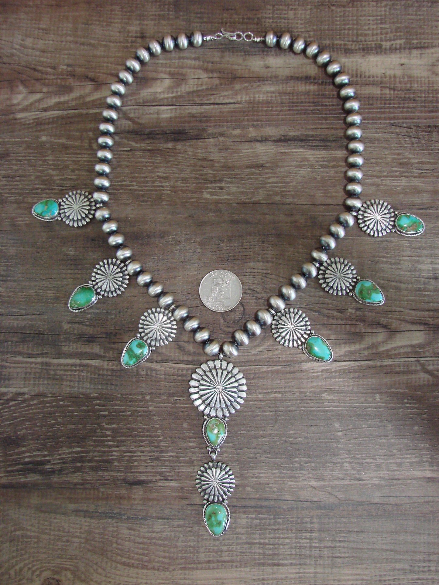 Native American 21" Sterling Silver & Sonoran Turquoise Necklace by Gordon