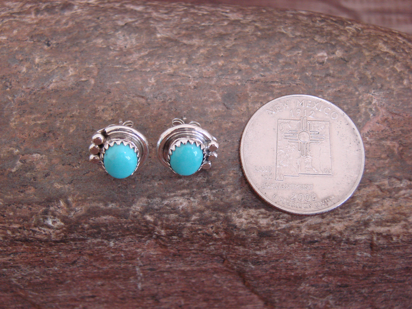 Native American Sterling Silver & Turquoise Post Earrings by Largo