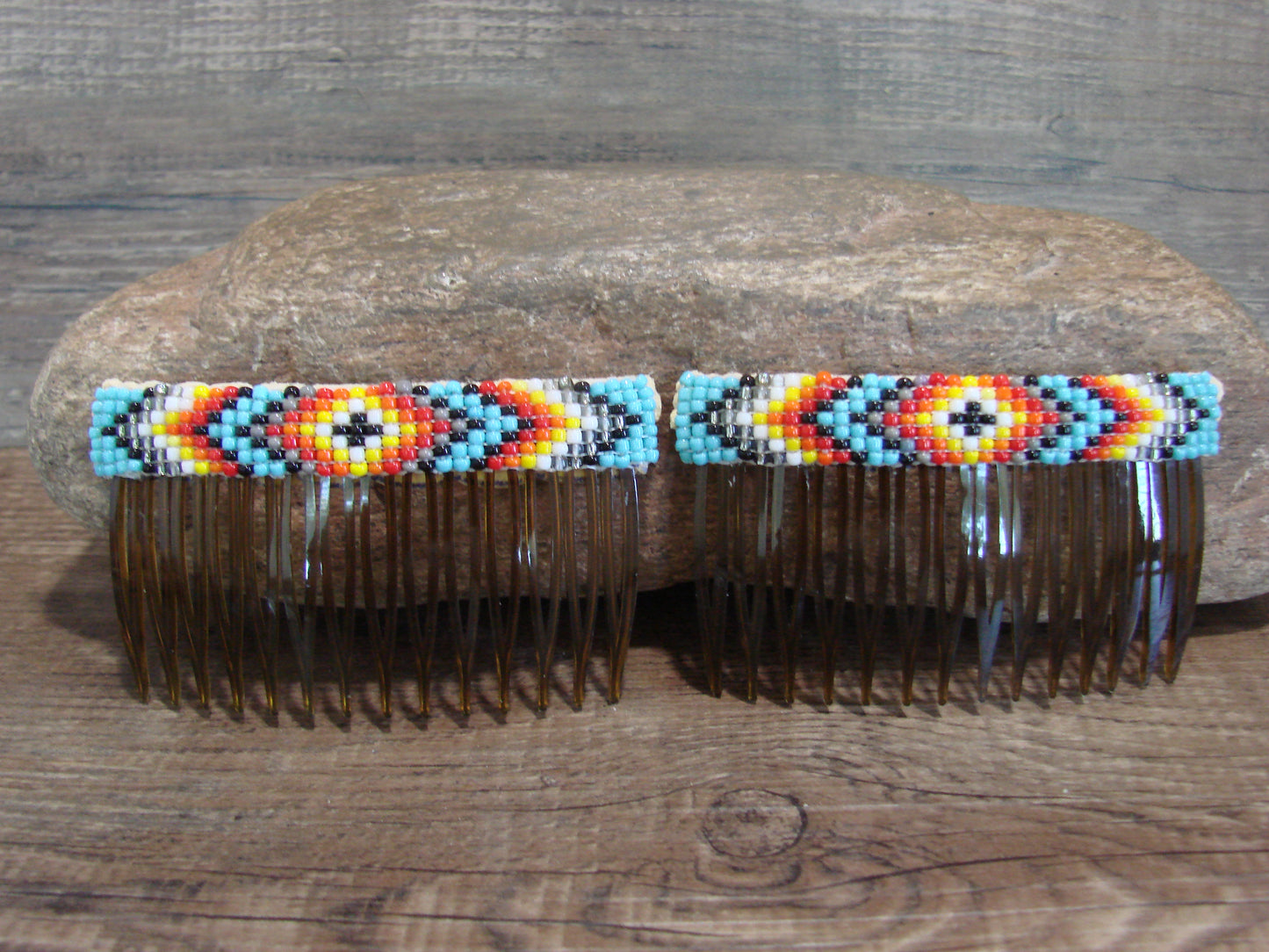 Native American Navajo Indian Hand Beaded Hair Comb Set by Cleveland
