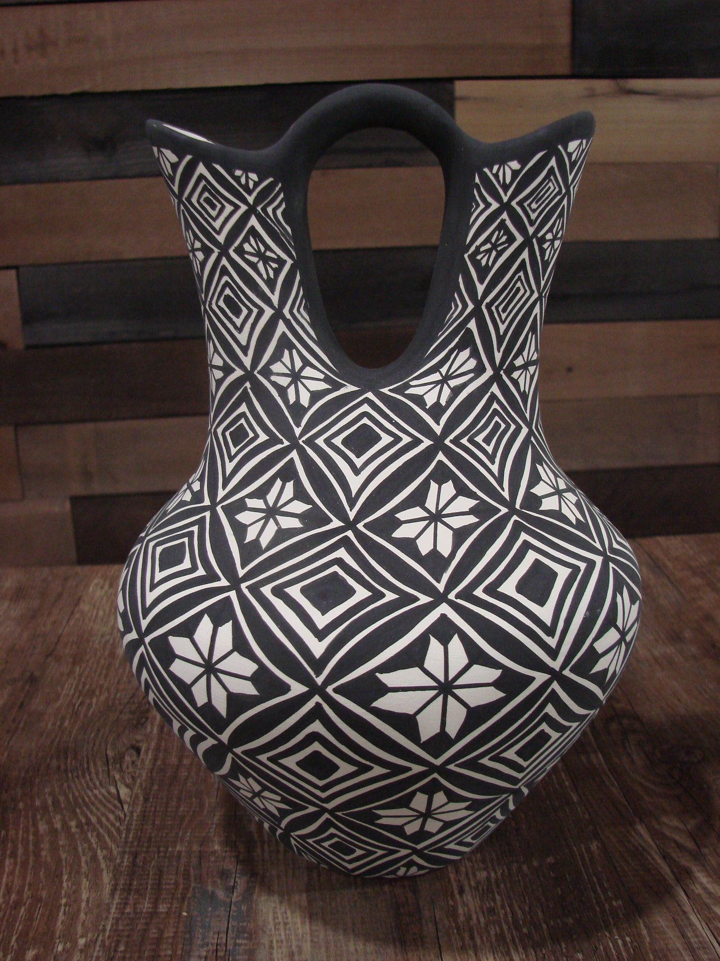 Native American Fine Line Hand Painted Wedding Vase by M. Lukee