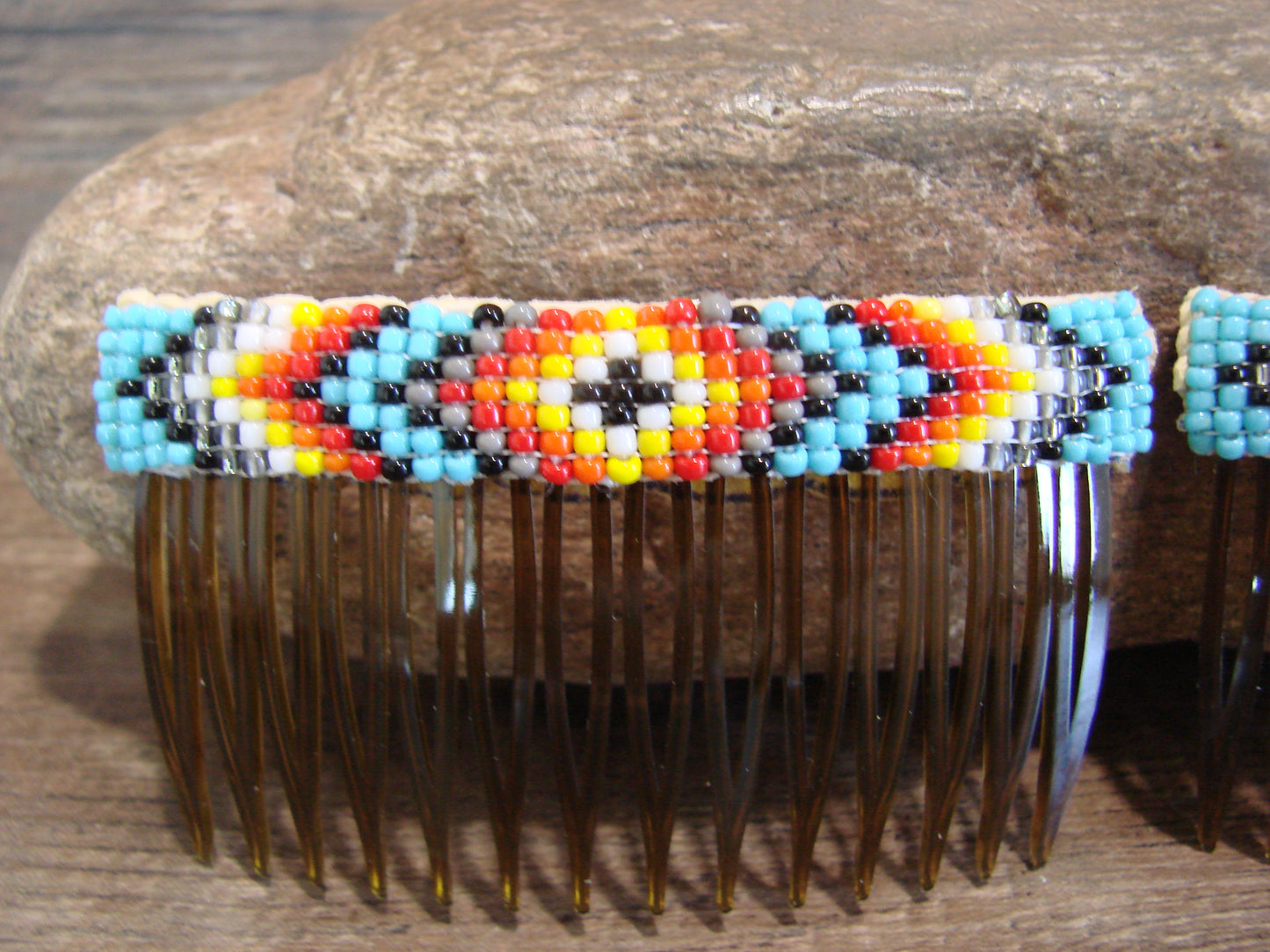 Native American Navajo Indian Hand Beaded Hair Comb Set by Cleveland