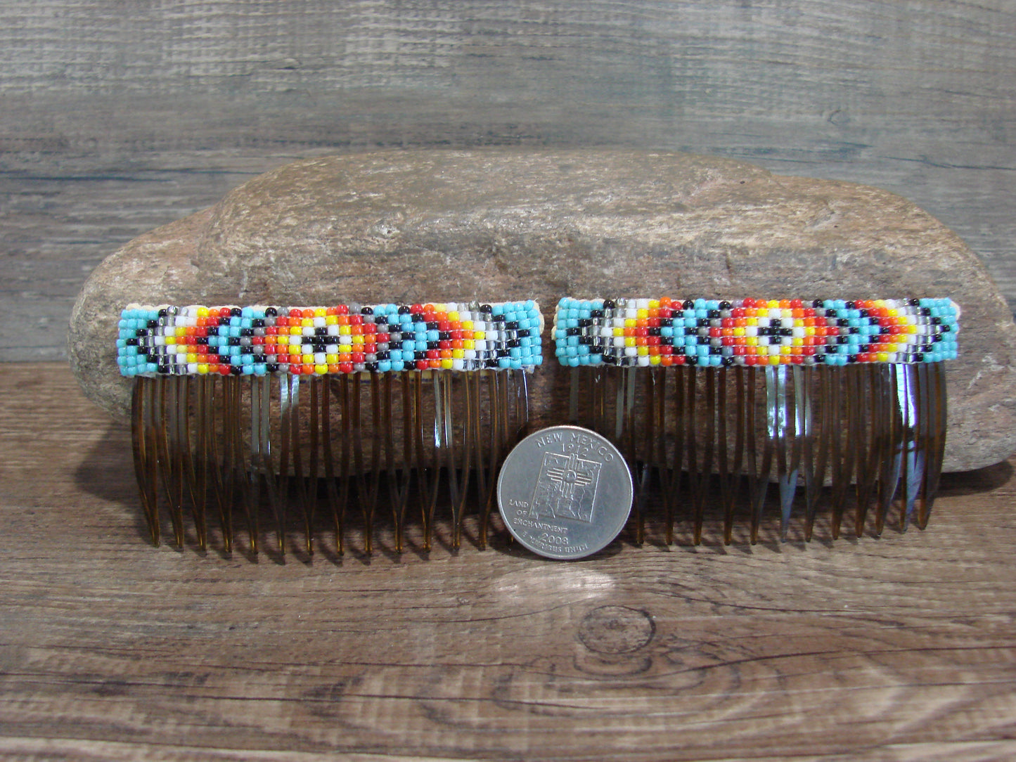 Native American Navajo Indian Hand Beaded Hair Comb Set by Cleveland