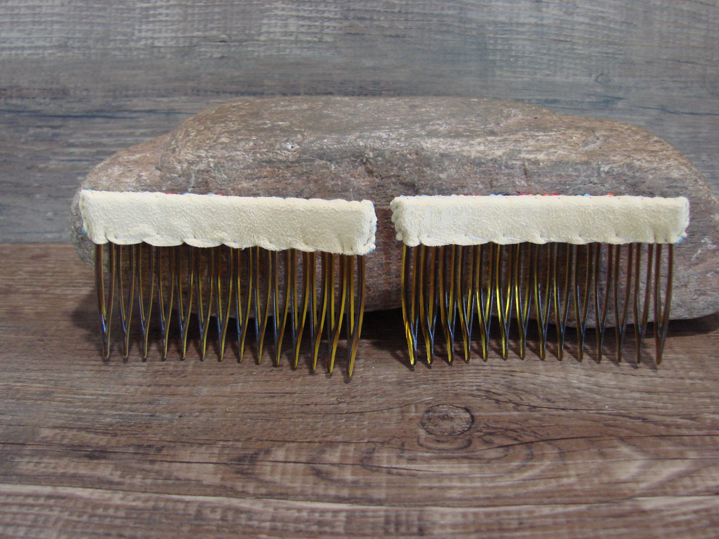 Native American Navajo Indian Hand Beaded Hair Comb Set by Cleveland
