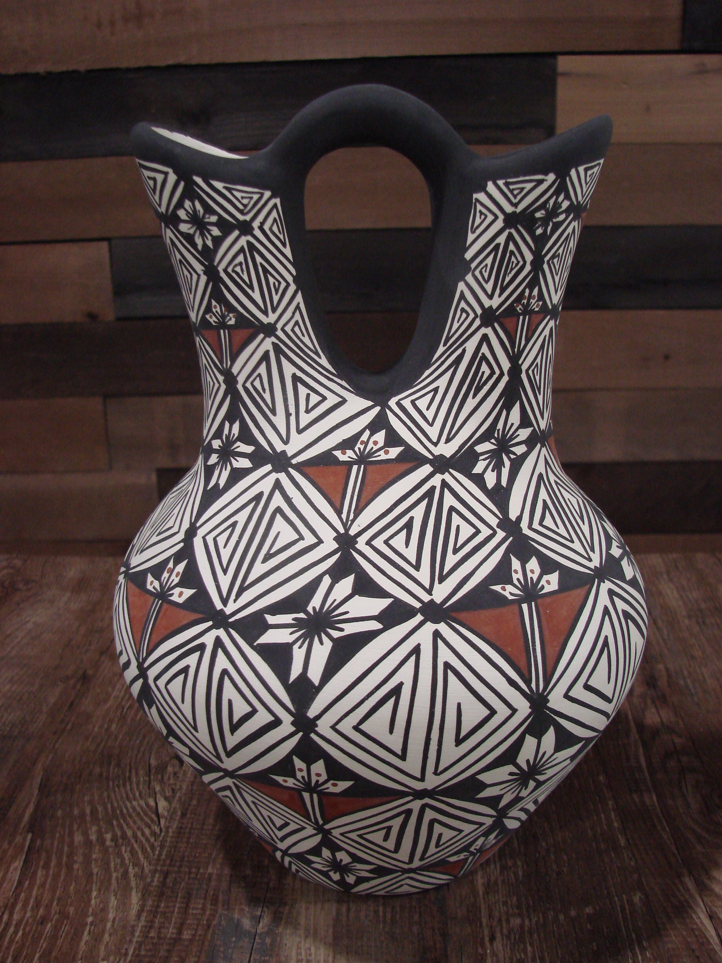 Native American Fine Line Hand Painted Wedding Vase by M. Lukee