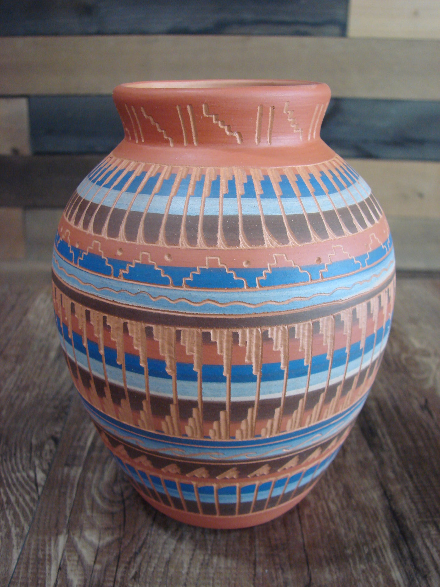 Native American Navajo Hand Etched & Painted Ginger Jar Pottery - Gilmore