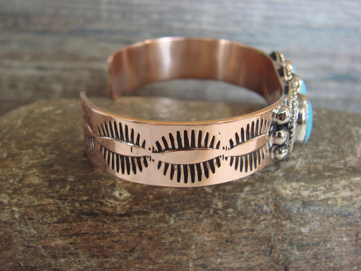 Native American Copper & Turquoise Bracelet by Cleveland