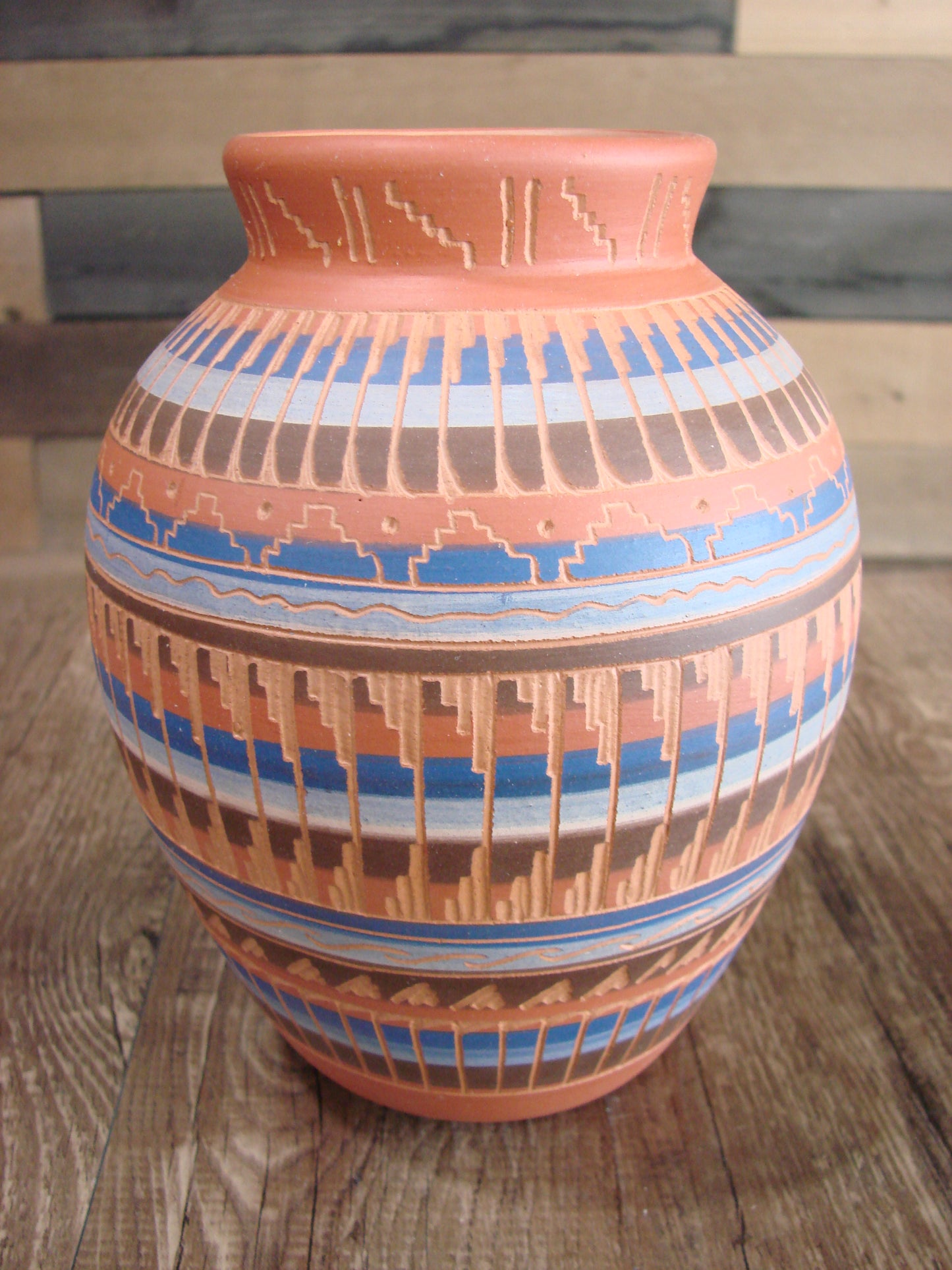 Native American Navajo Hand Etched & Painted Ginger Jar Pottery - Gilmore