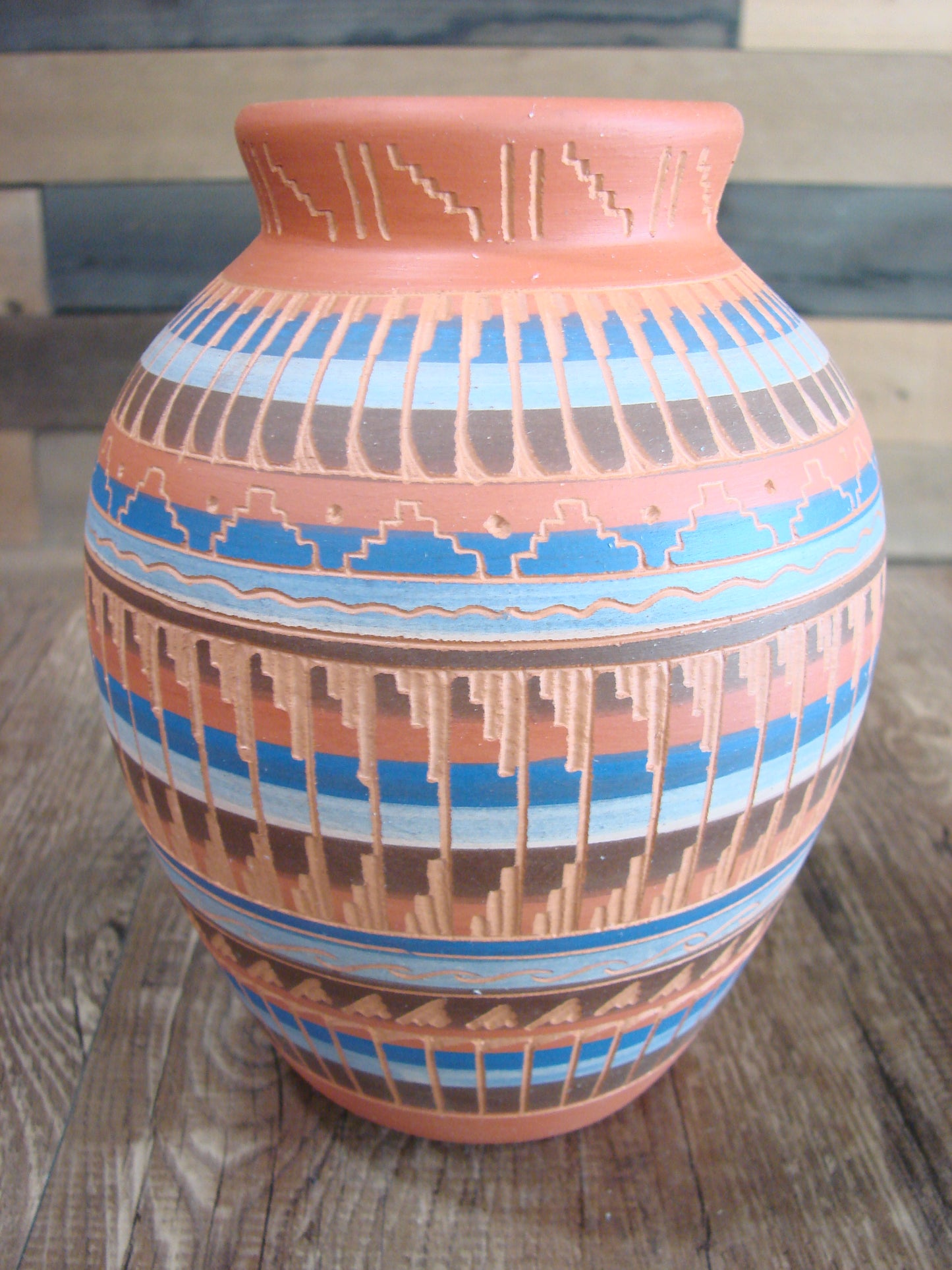 Native American Navajo Hand Etched & Painted Ginger Jar Pottery - Gilmore