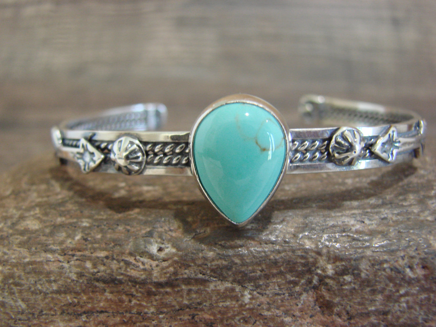 Native American Sterling Silver & Turquoise Arrow Bracelet - Benally