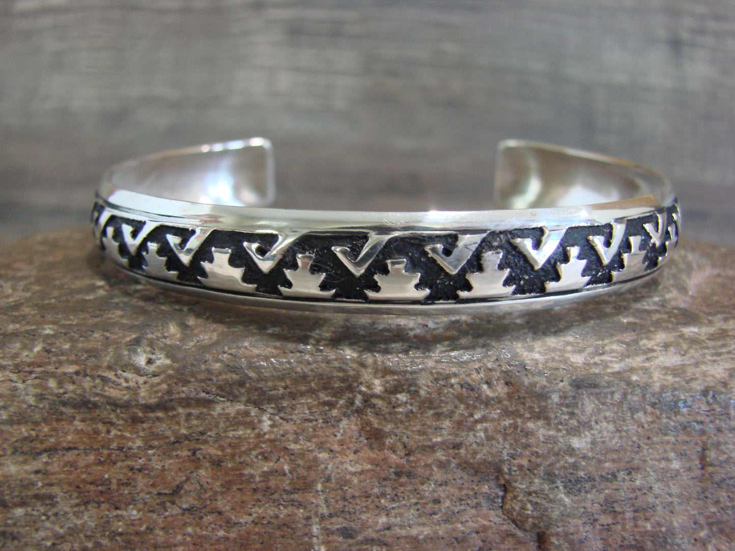 Native American Sterling Silver 3/8" Petroglyph Bracelet by Singer