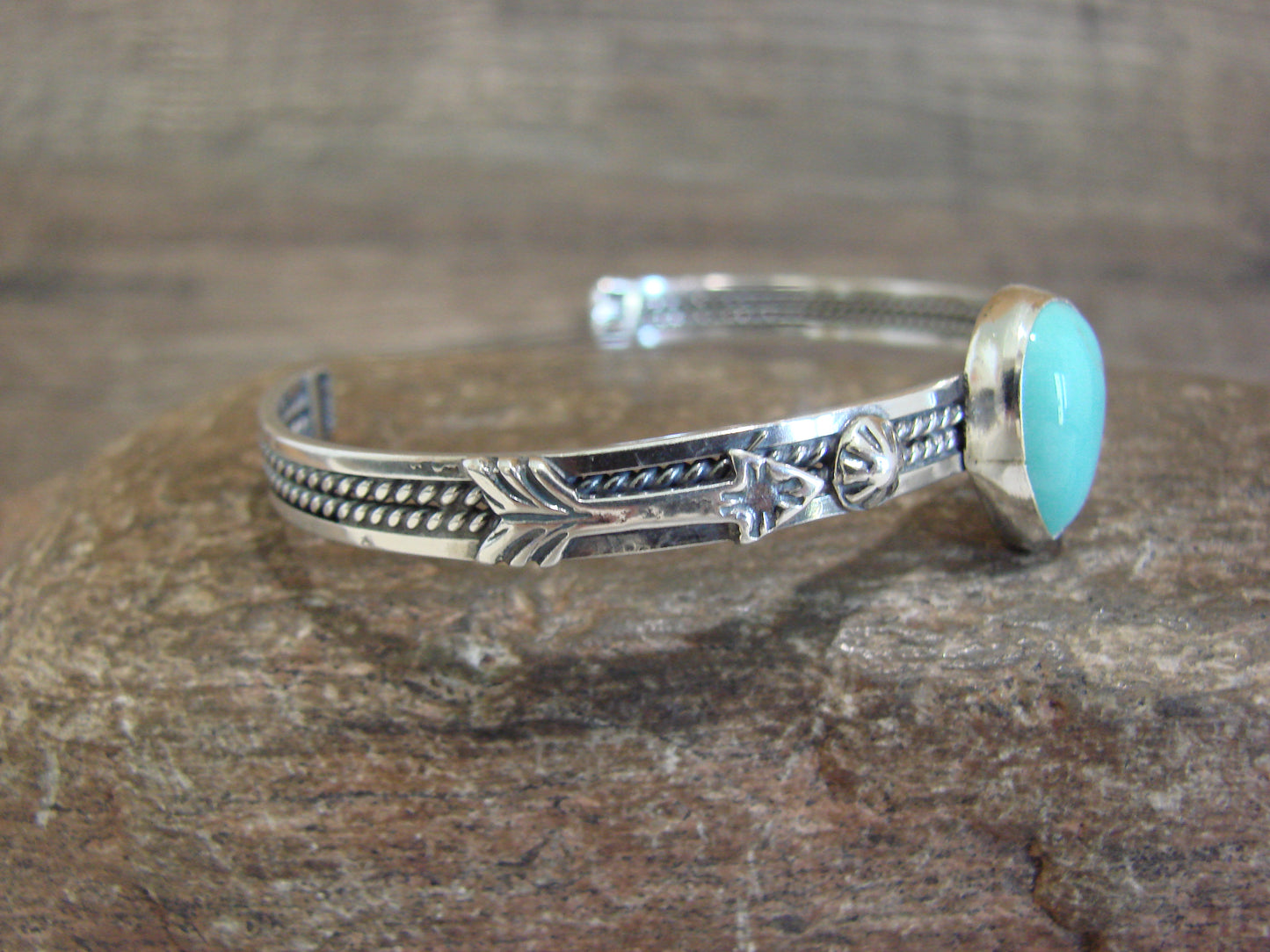 Native American Sterling Silver & Turquoise Arrow Bracelet - Benally