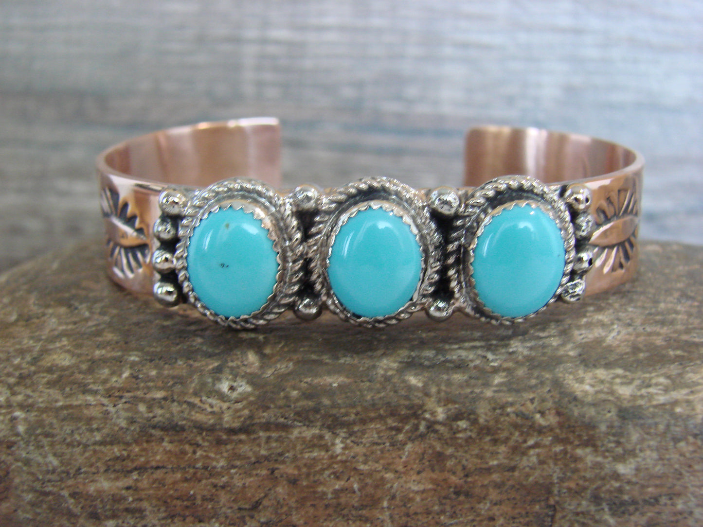 Native American Copper & Turquoise Bracelet by Cleveland