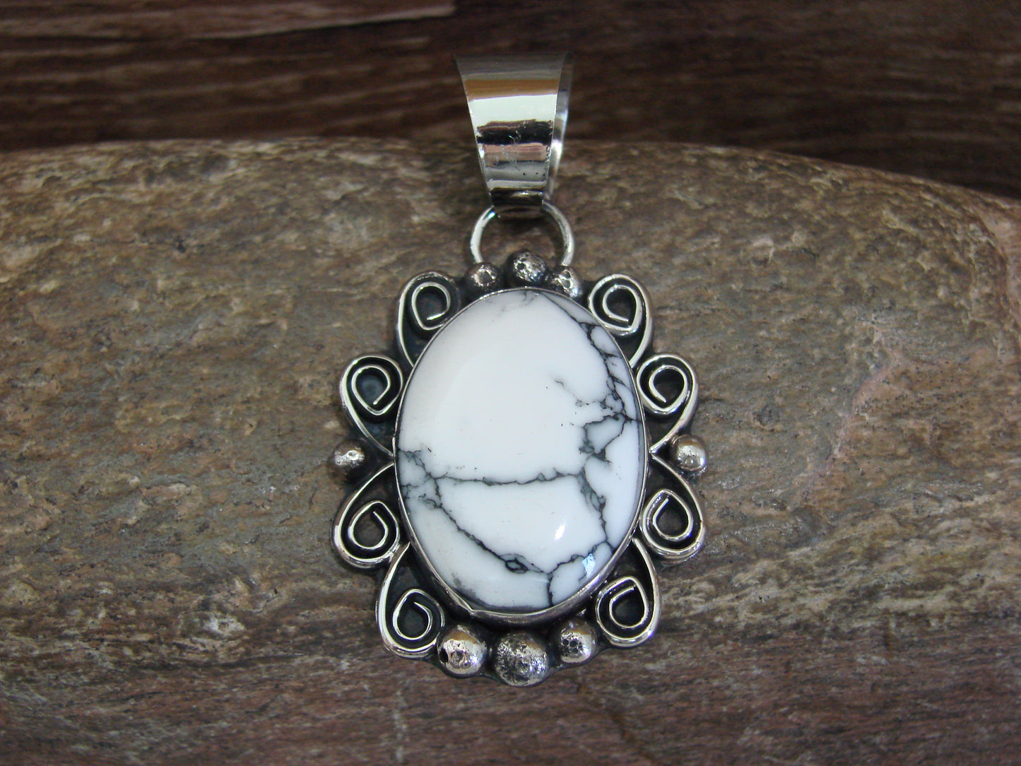 Native American Nickel Silver & Howlite Pendant - Cleveland