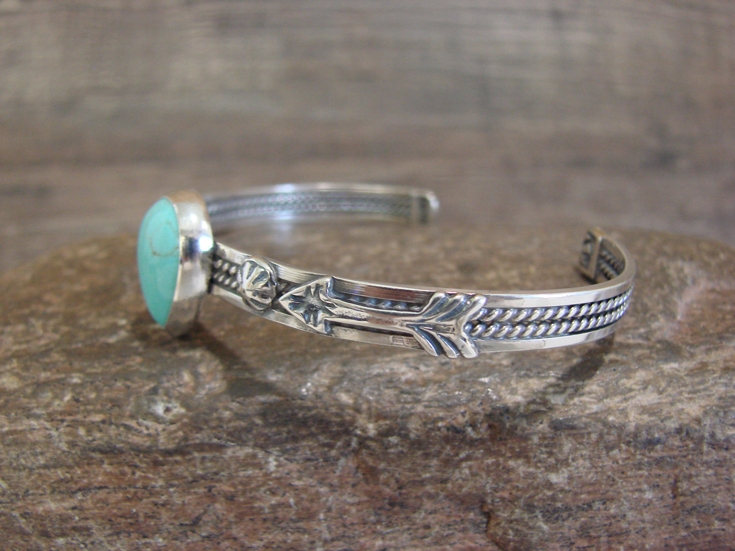 Native American Sterling Silver & Turquoise Arrow Bracelet - Benally
