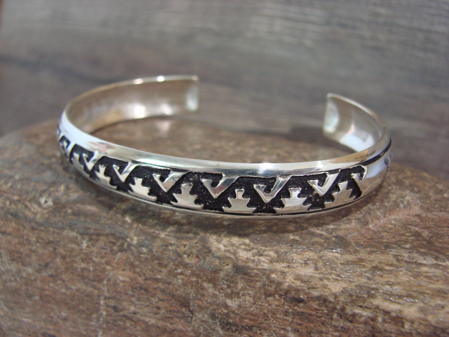 Native American Sterling Silver 3/8" Petroglyph Bracelet by Singer