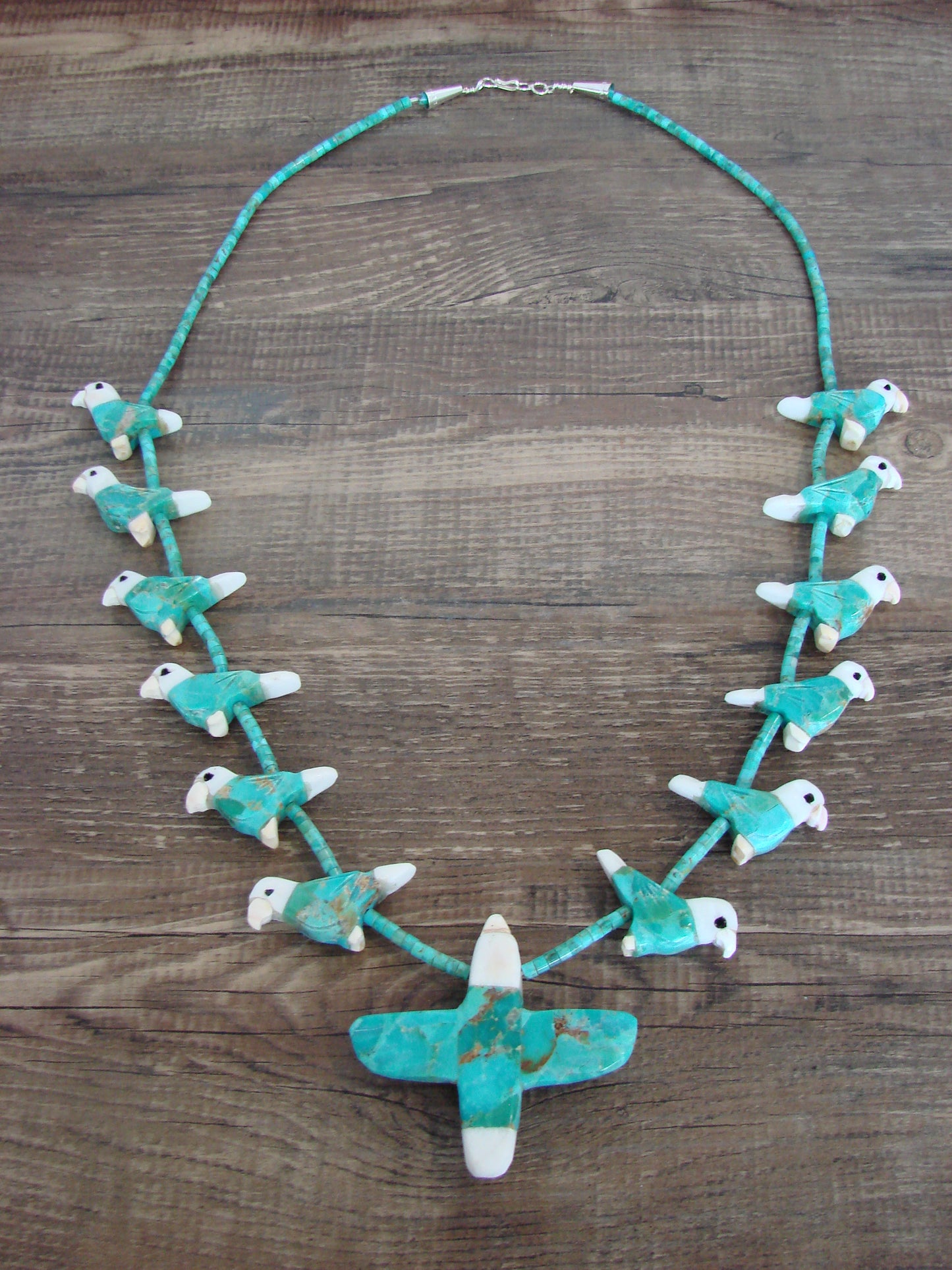 Hand Carved Turquoise Eagle Fetish Necklace - Matt Mitchell