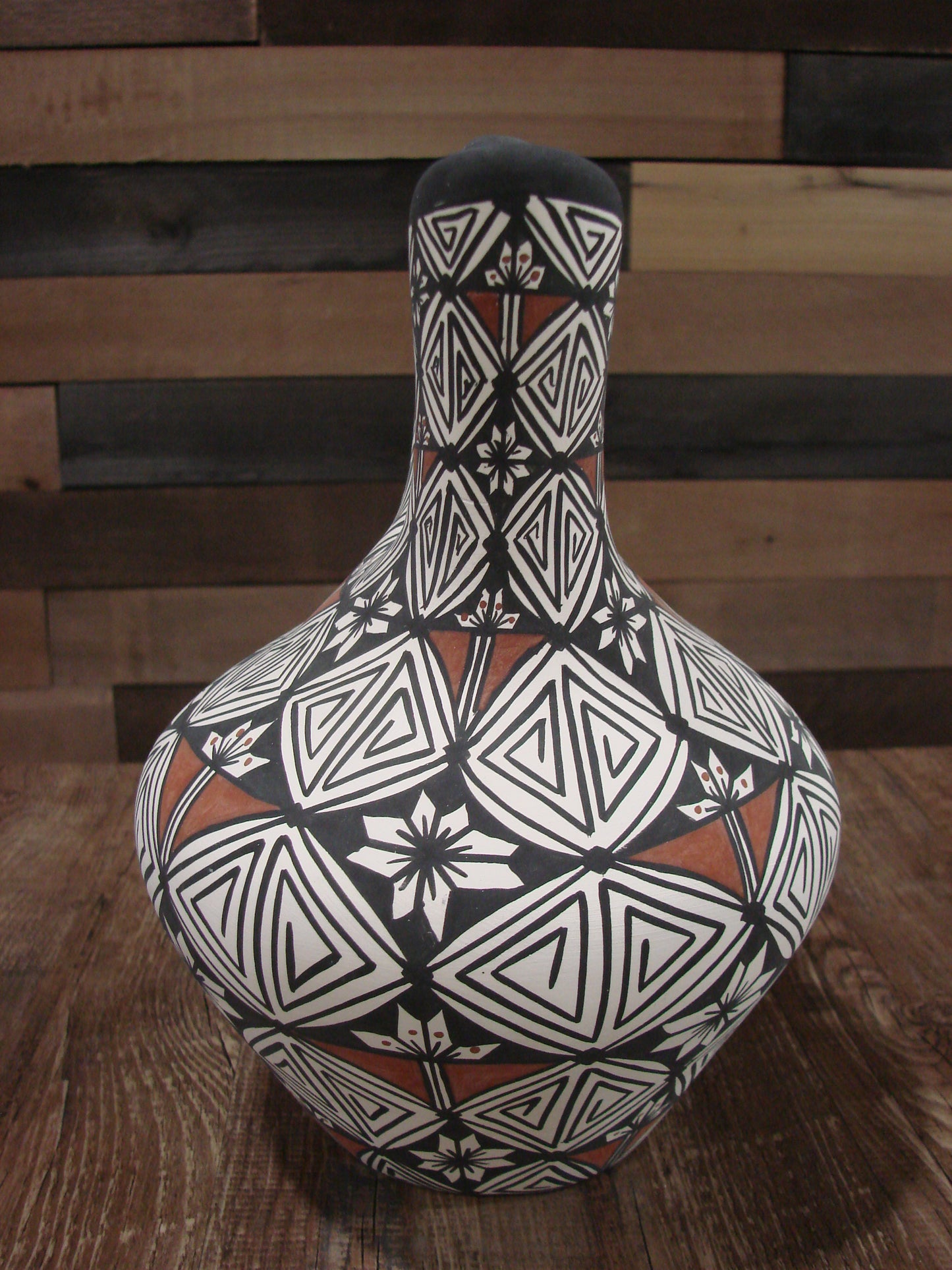 Native American Fine Line Hand Painted Wedding Vase by M. Lukee