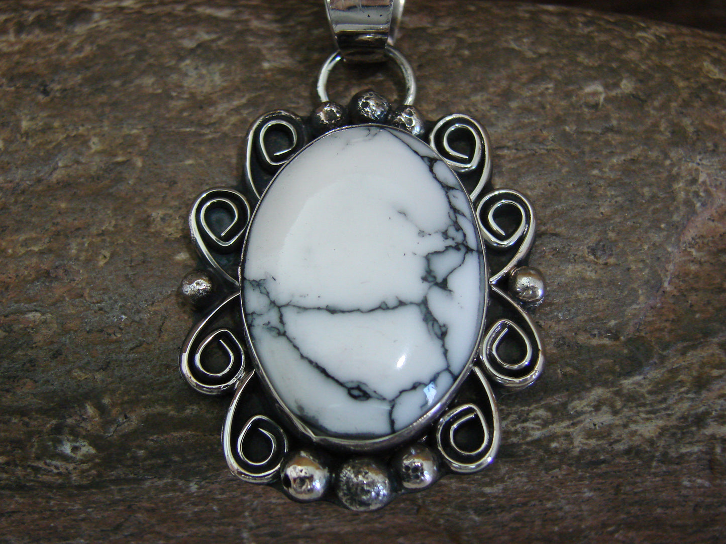 Native American Nickel Silver & Howlite Pendant - Cleveland