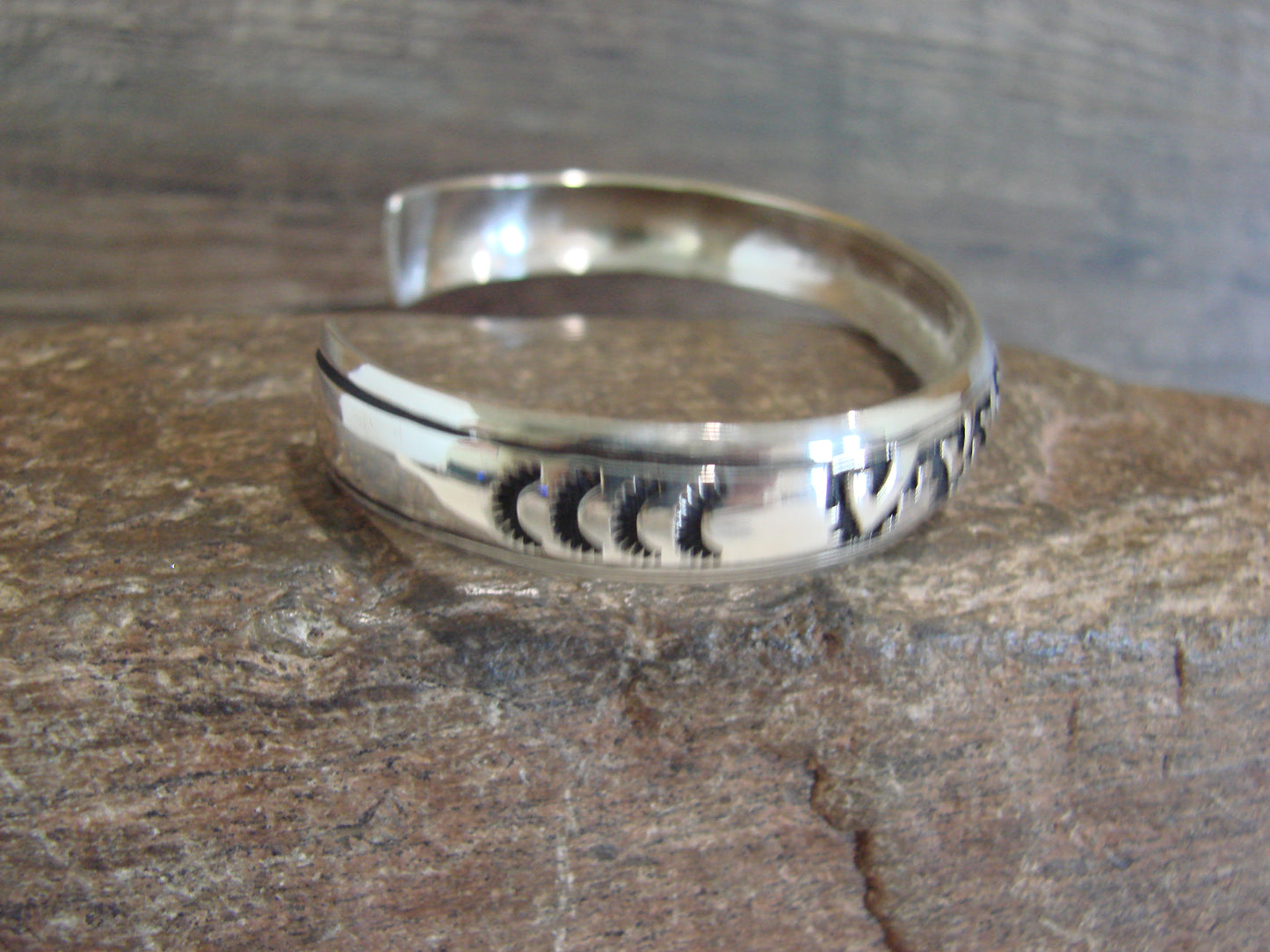 Native American Sterling Silver 3/8" Petroglyph Bracelet by Singer