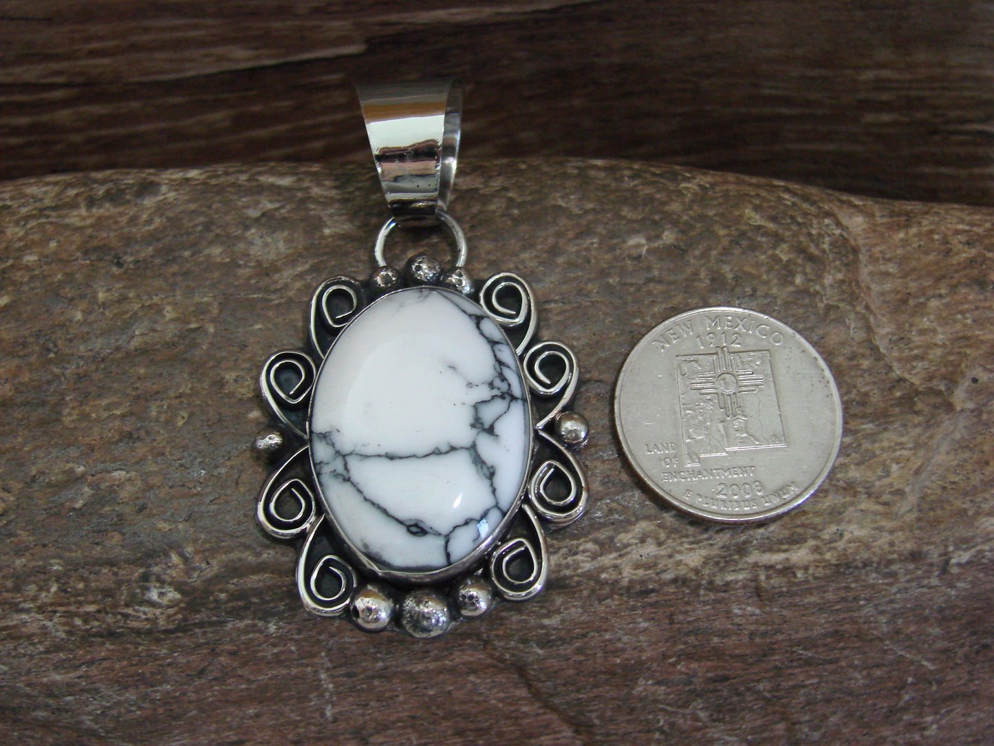Native American Nickel Silver & Howlite Pendant - Cleveland