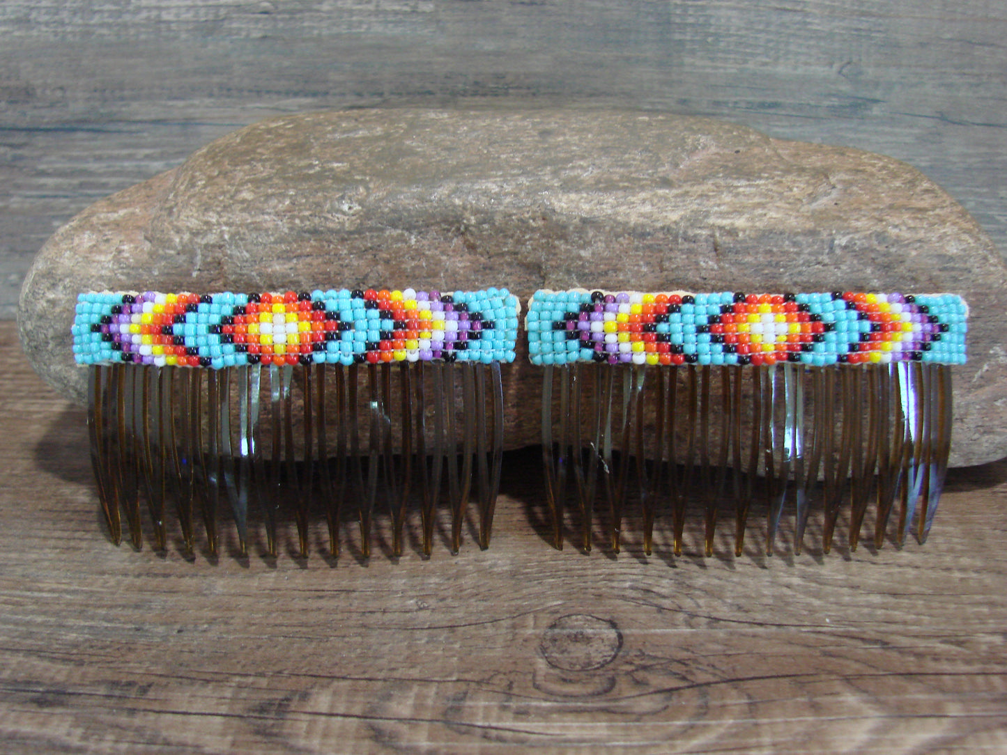 Native American Navajo Indian Hand Beaded Hair Comb Set by Cleveland