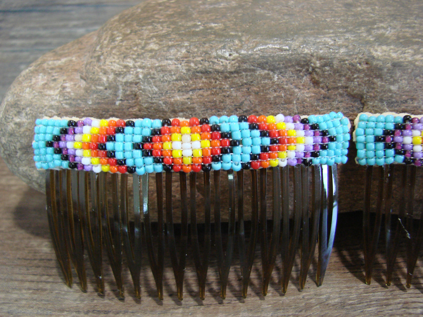 Native American Navajo Indian Hand Beaded Hair Comb Set by Cleveland