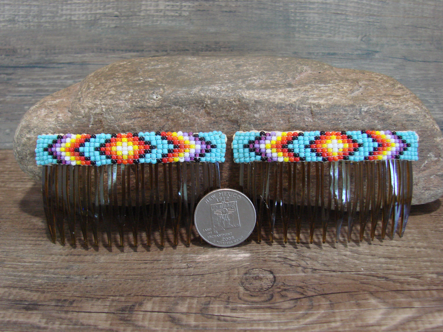 Native American Navajo Indian Hand Beaded Hair Comb Set by Cleveland