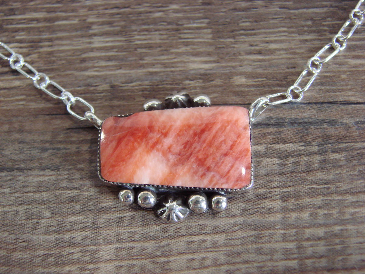 Native American Sterling Silver & Spiny Oyster Link Necklace by Jack