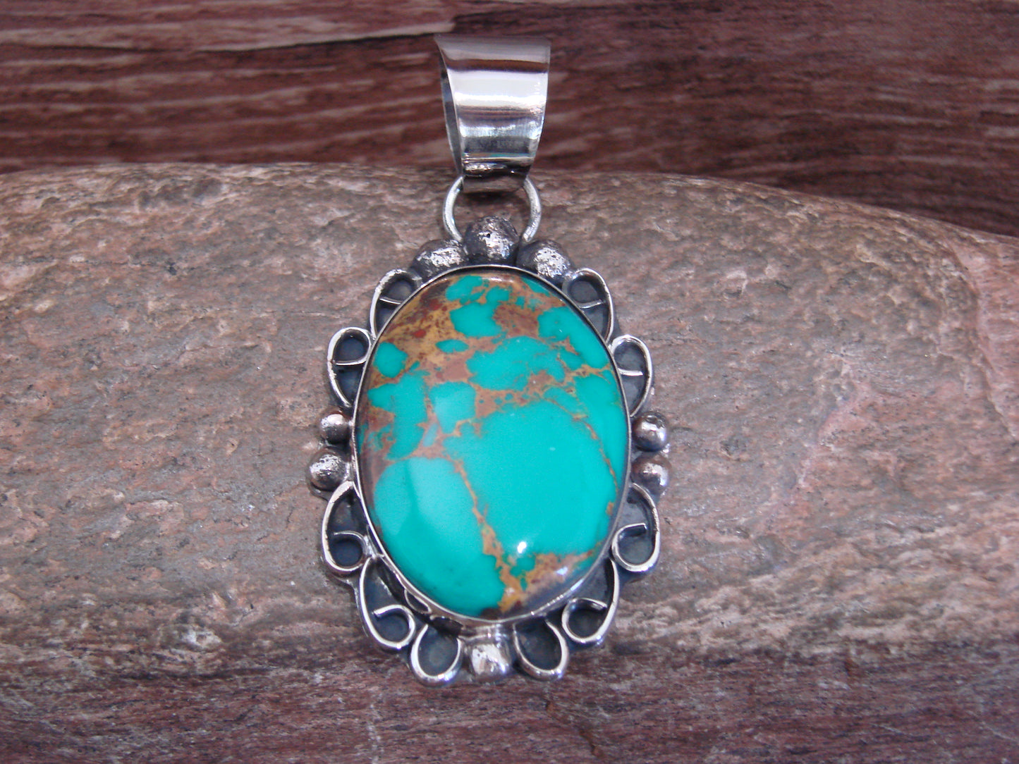 Native American Nickel Silver & Turquoise Howlite Pendant - Cleveland