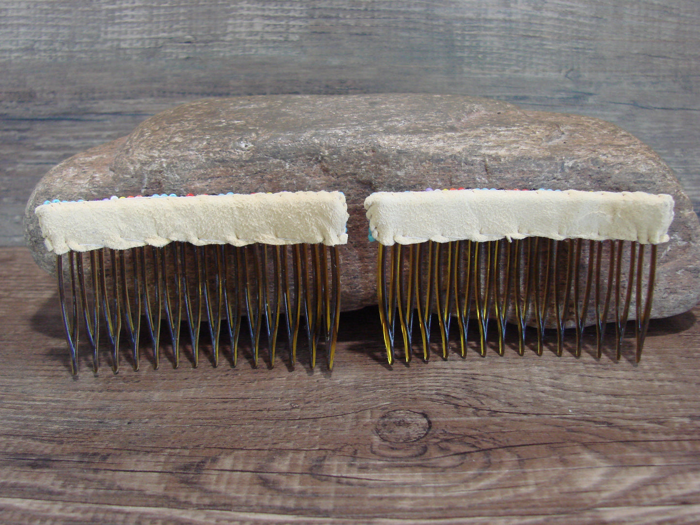 Native American Navajo Indian Hand Beaded Hair Comb Set by Cleveland