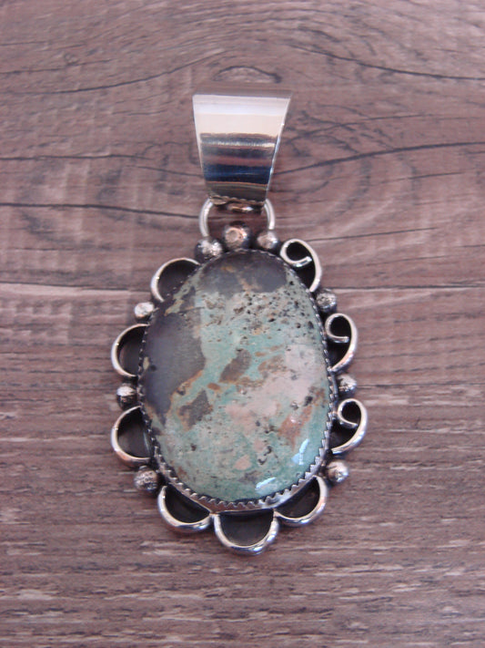 Native American Nickel Silver & Turquoise Pendant by Cleveland