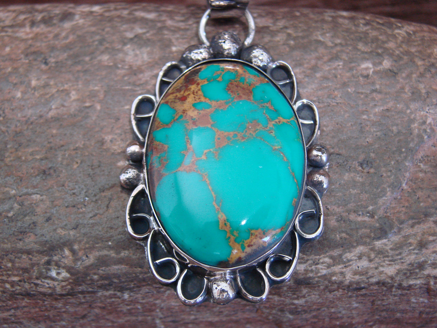 Native American Nickel Silver & Turquoise Howlite Pendant - Cleveland