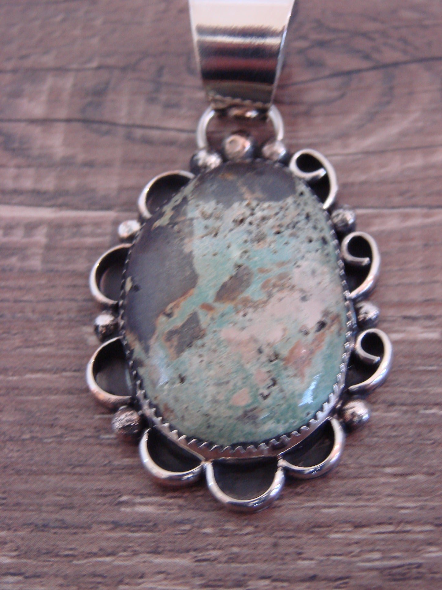 Native American Nickel Silver & Turquoise Pendant by Cleveland