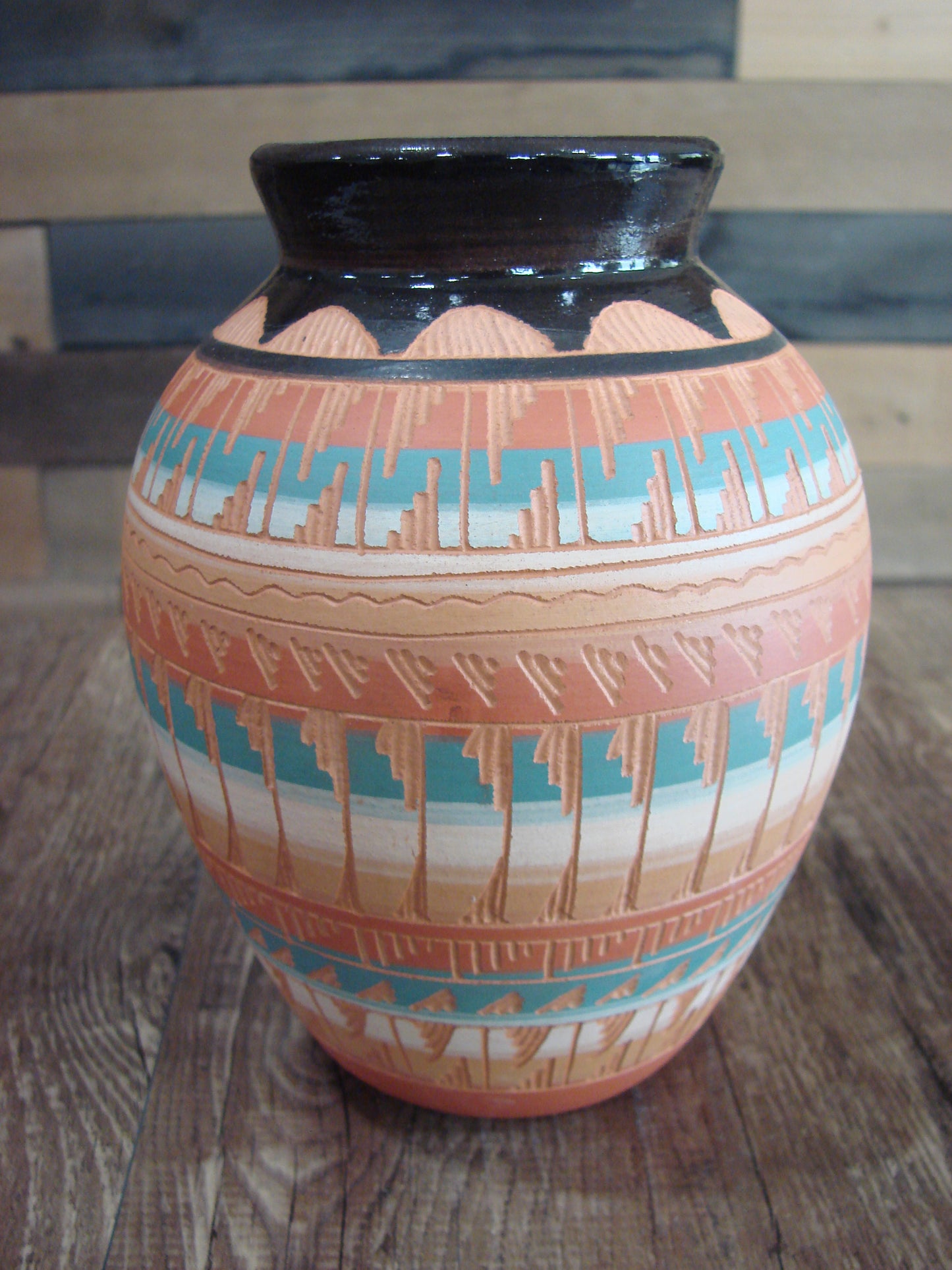 Native American Navajo Hand Etched & Painted Ginger Jar Pottery - Gilmore