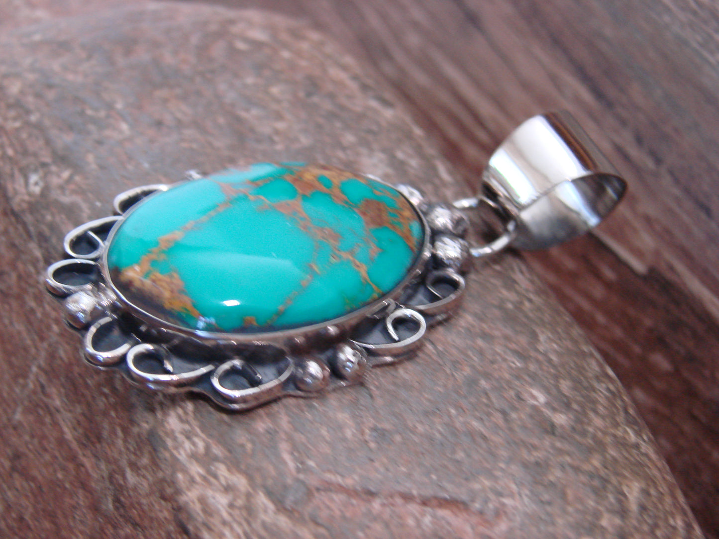 Native American Nickel Silver & Turquoise Howlite Pendant - Cleveland