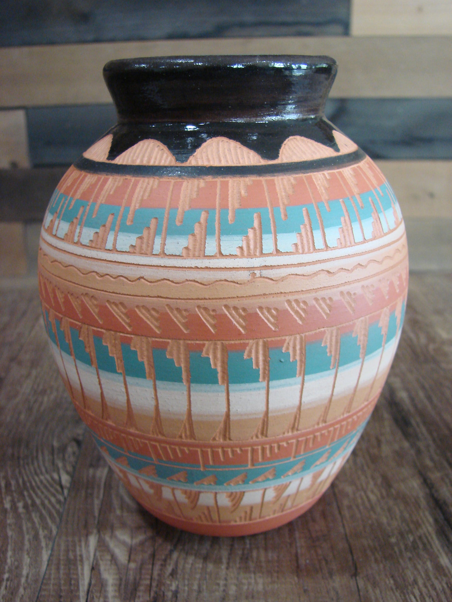 Native American Navajo Hand Etched & Painted Ginger Jar Pottery - Gilmore