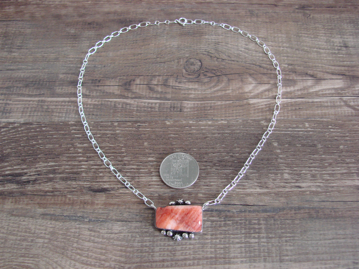Native American Sterling Silver & Spiny Oyster Link Necklace by Jack
