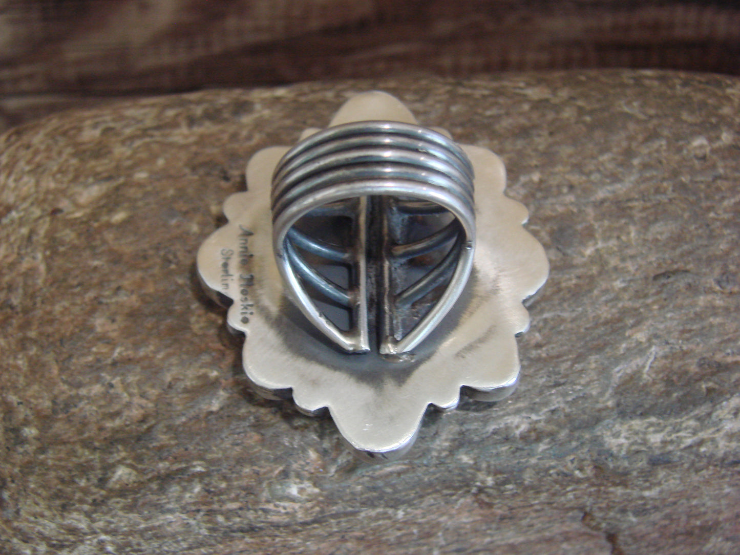 Native American Sterling Silver & Turquoise Cluster Ring by Hoskie - Size 6.5