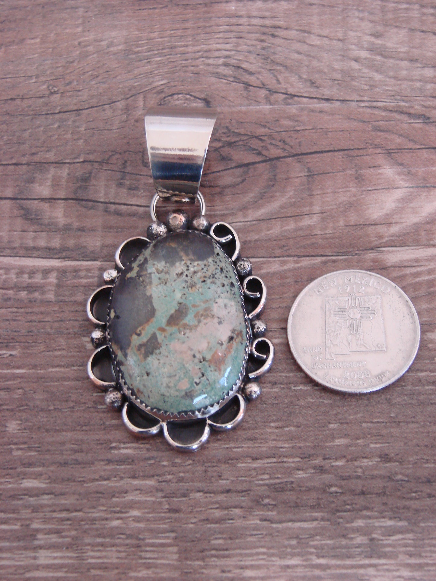 Native American Nickel Silver & Turquoise Pendant by Cleveland