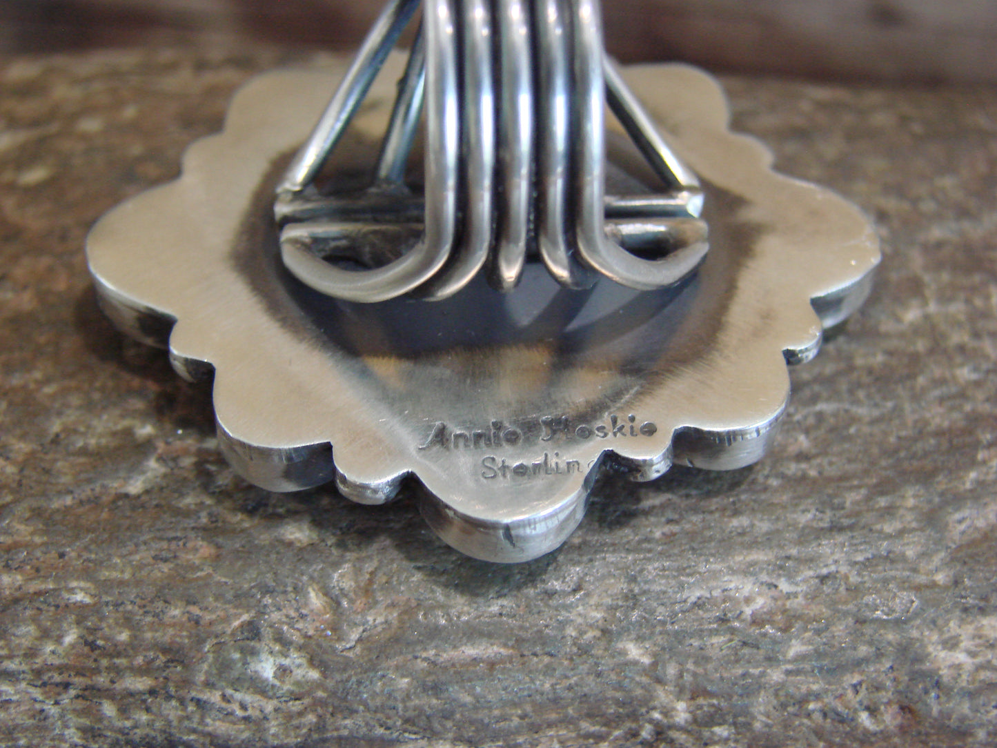 Native American Sterling Silver & Turquoise Cluster Ring by Hoskie - Size 6.5