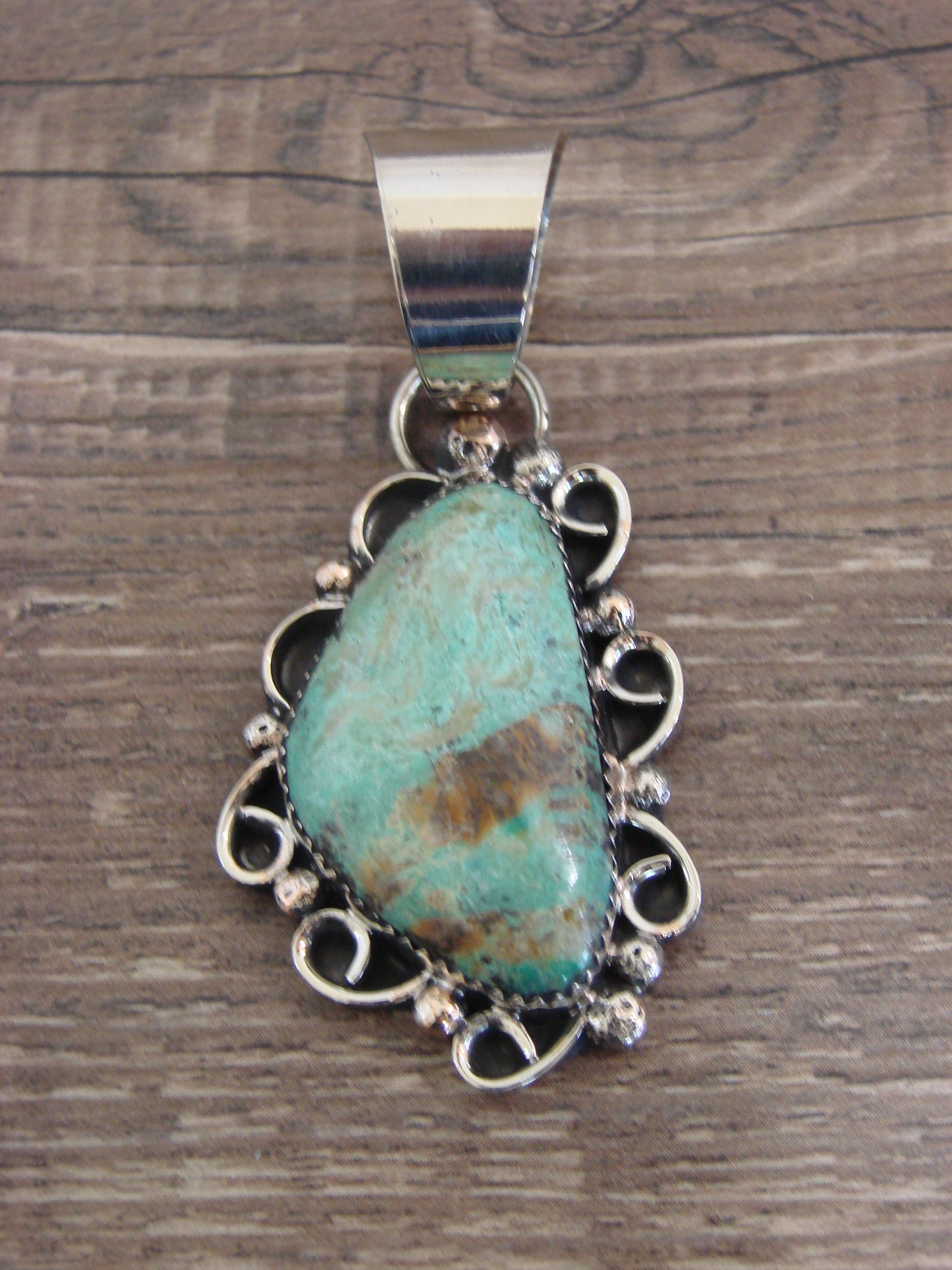 Native American Nickel Silver & Turquoise Pendant by Cleveland