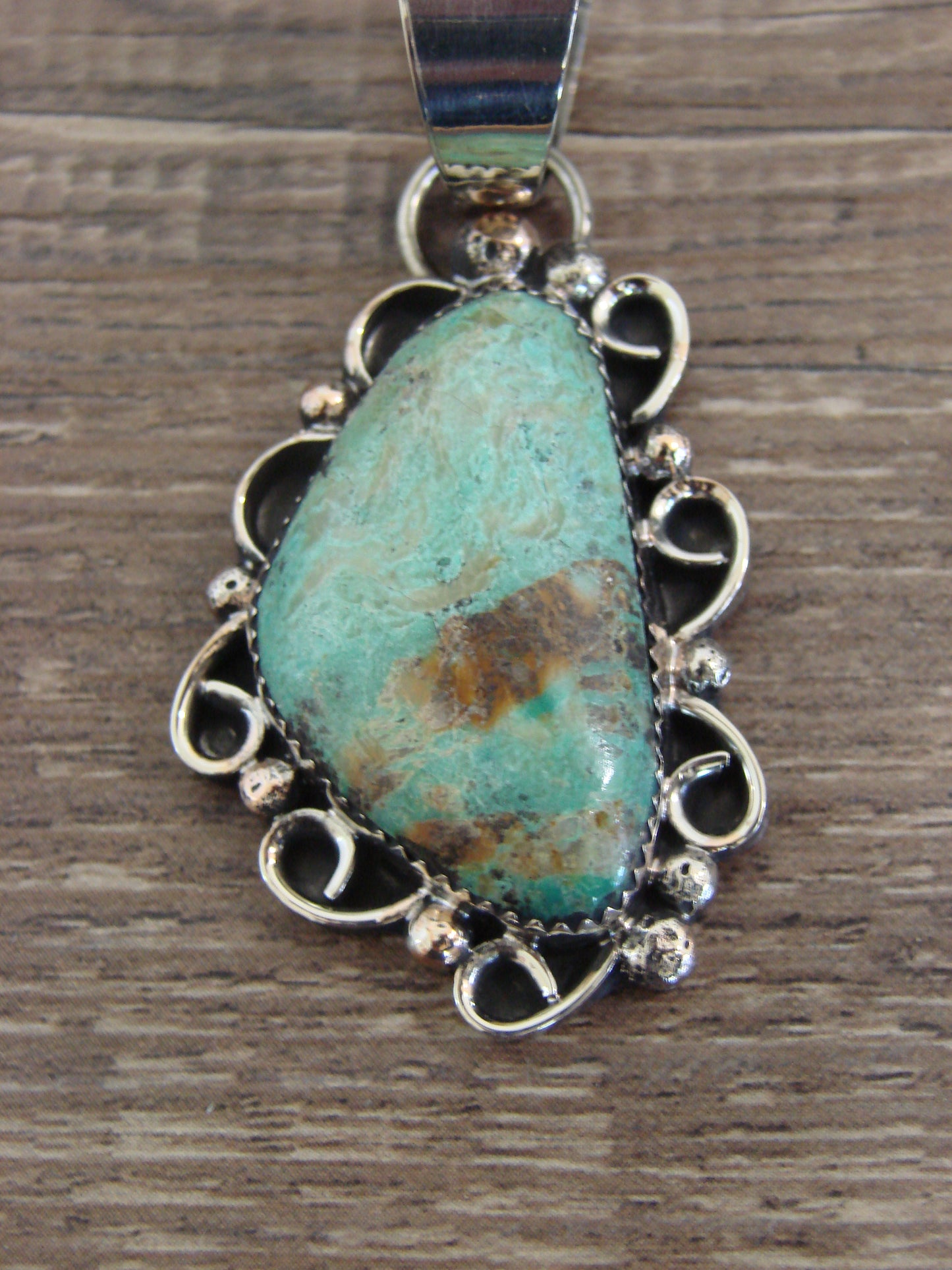 Native American Nickel Silver & Turquoise Pendant by Cleveland