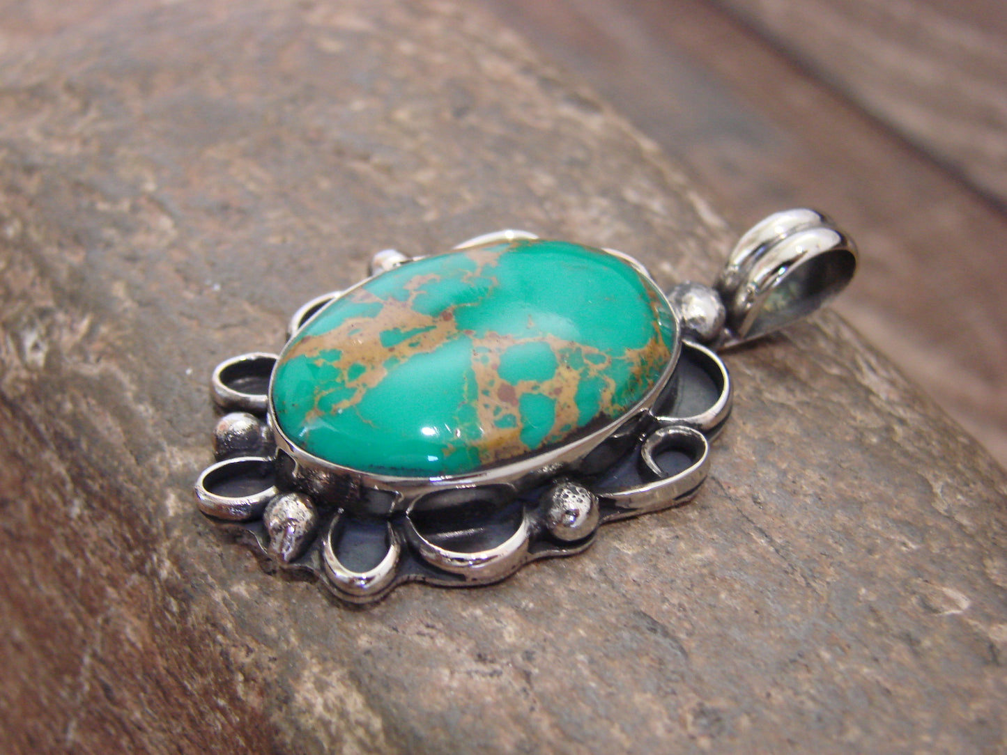 Native American Nickel Silver & Turquoise Howlite Pendant - Cleveland