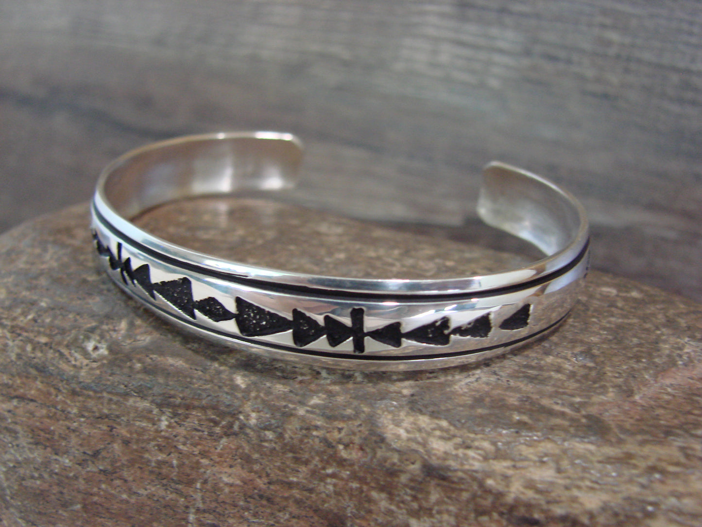 Native American Sterling Silver 3/8" Petroglyph Bracelet by Singer