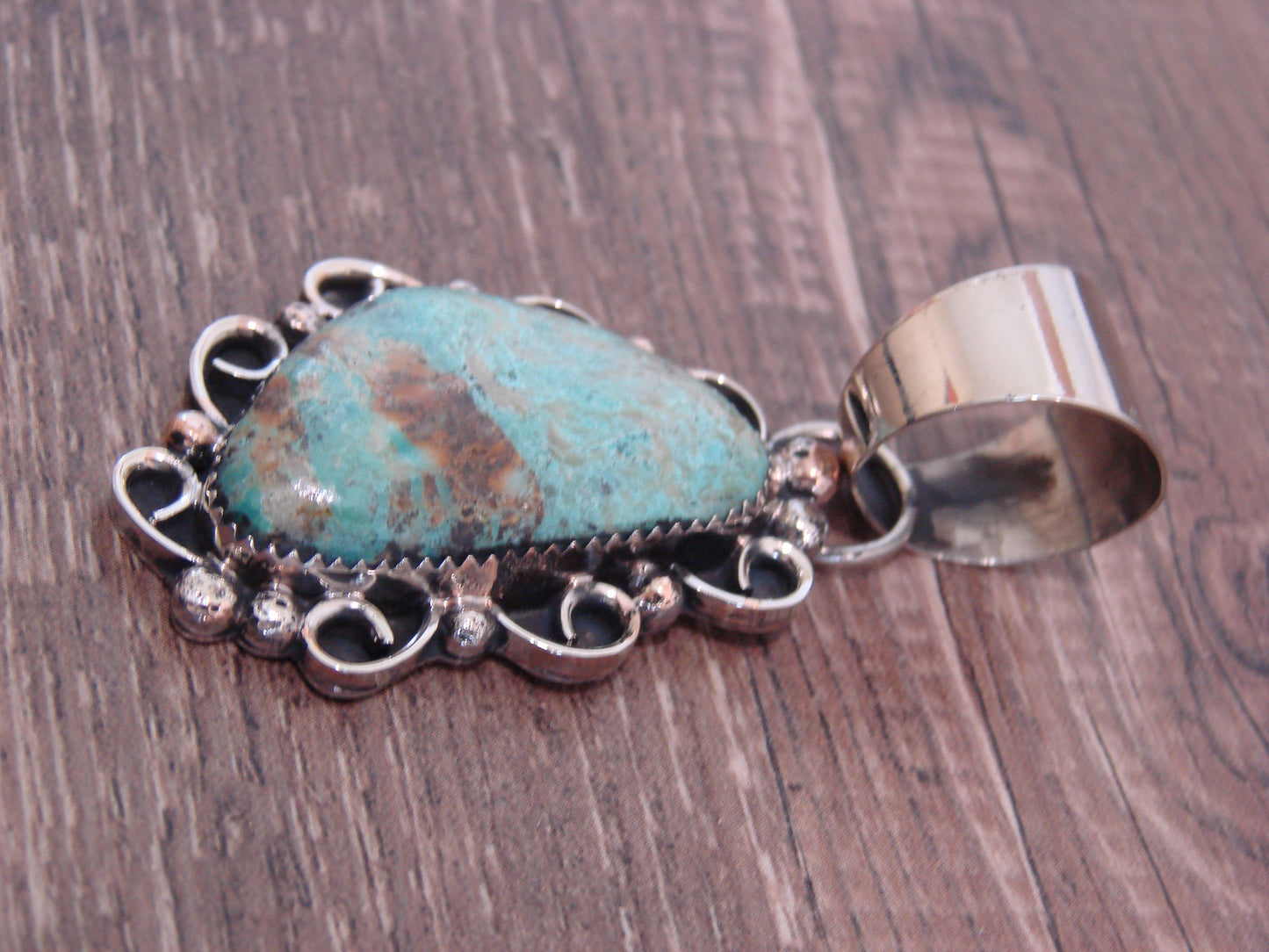 Native American Nickel Silver & Turquoise Pendant by Cleveland