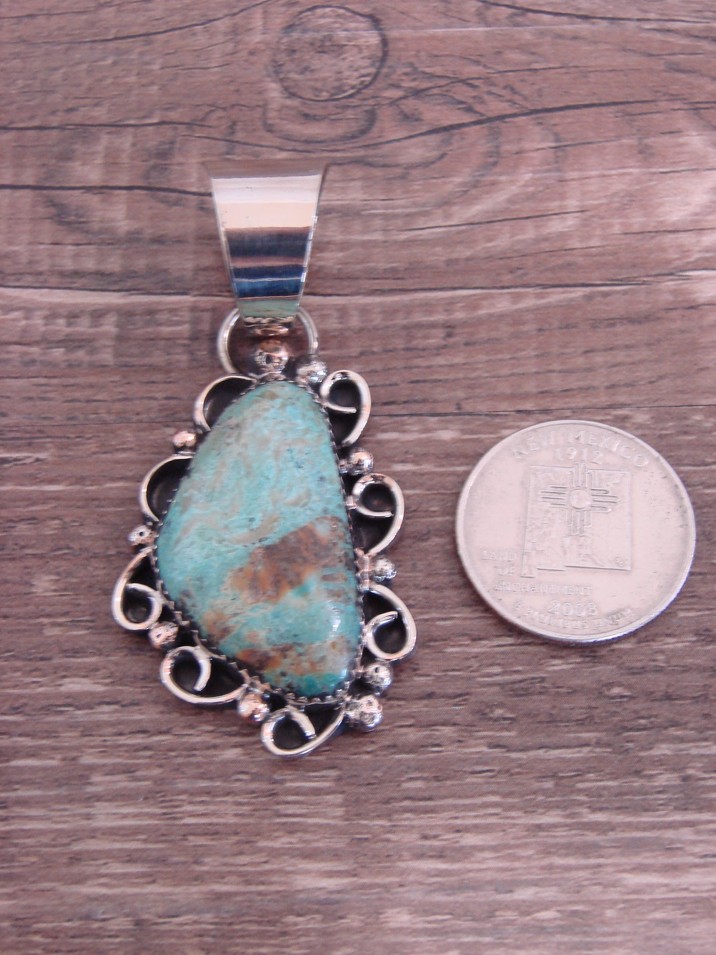 Native American Nickel Silver & Turquoise Pendant by Cleveland