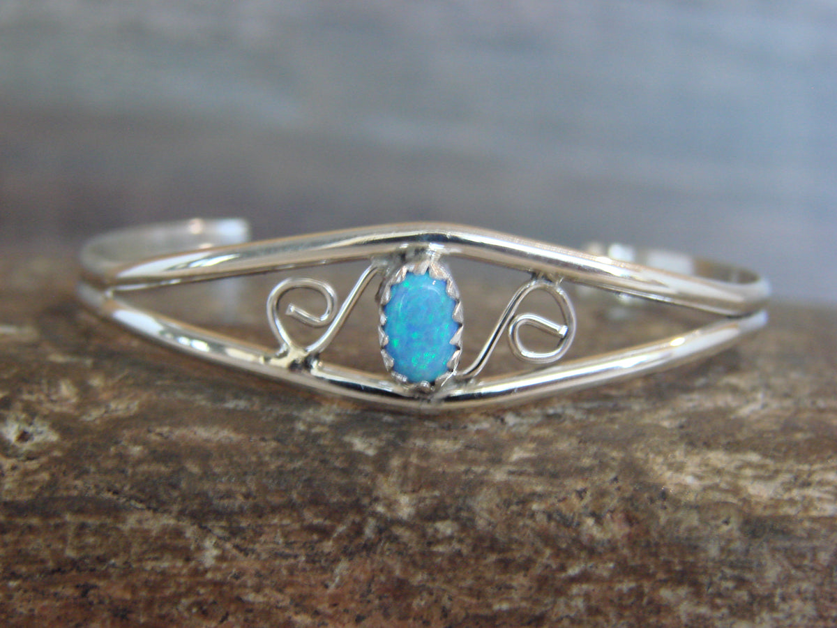 SMALL Navajo Baby / Child Sterling Silver Blue Opal Bracelet by Lincoln