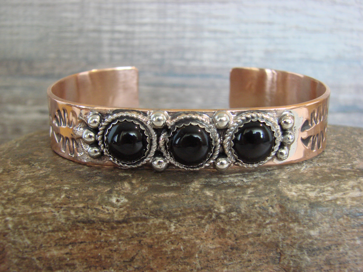 Native American Copper & Onyx Bracelet by Cleveland